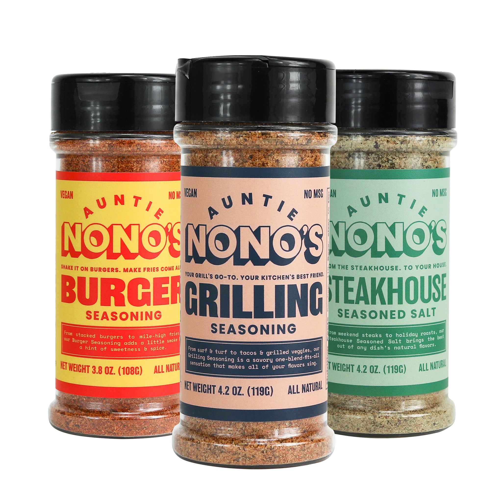 Auntie Nono's Steakhouse Seasoned Salt, All-Natural Gluten-Free Seasoning  for Steaks, Pork, Veggies, and Burgers, 4.2 oz.